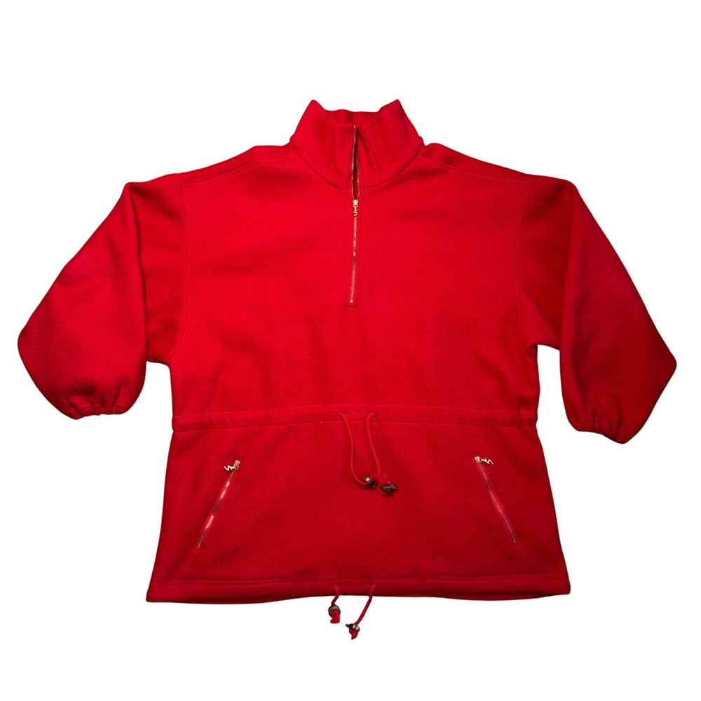 Bogner Fleece Pullover Womens Large Red Vintage 1/4 Zip Drawstring Made in USA